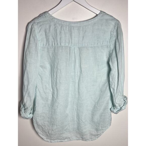 Lilly Pulitzer Shirt Size Small Blue Linen Half Button Pocket LS Tunic Cover Up - Picture 2 of 8